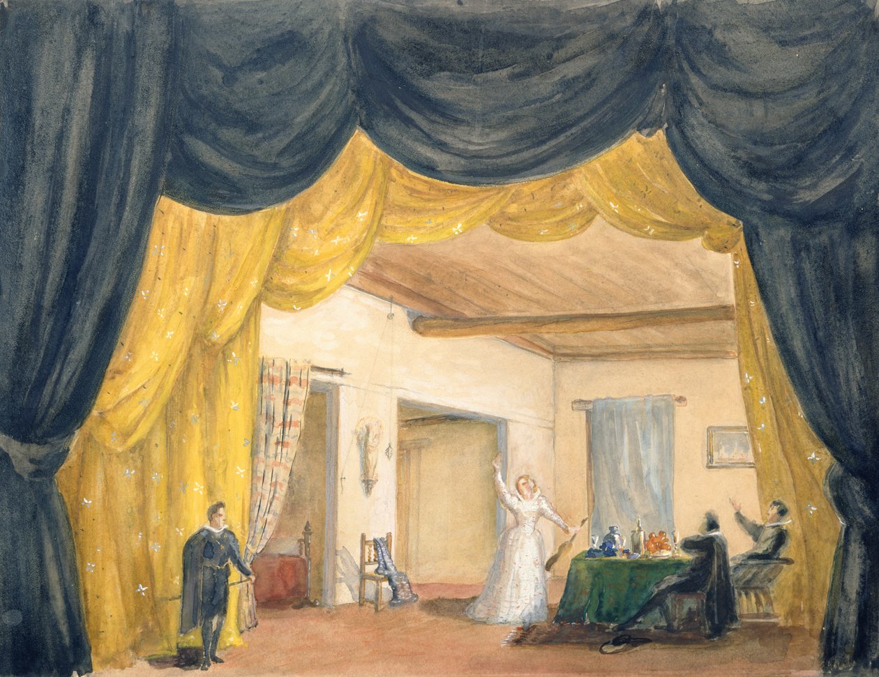 Scenografi till Aleksandr Sergeyvich Dargomyzhskys opera "The Stone Guest av Margarita Genrichovna Genke Shifrina