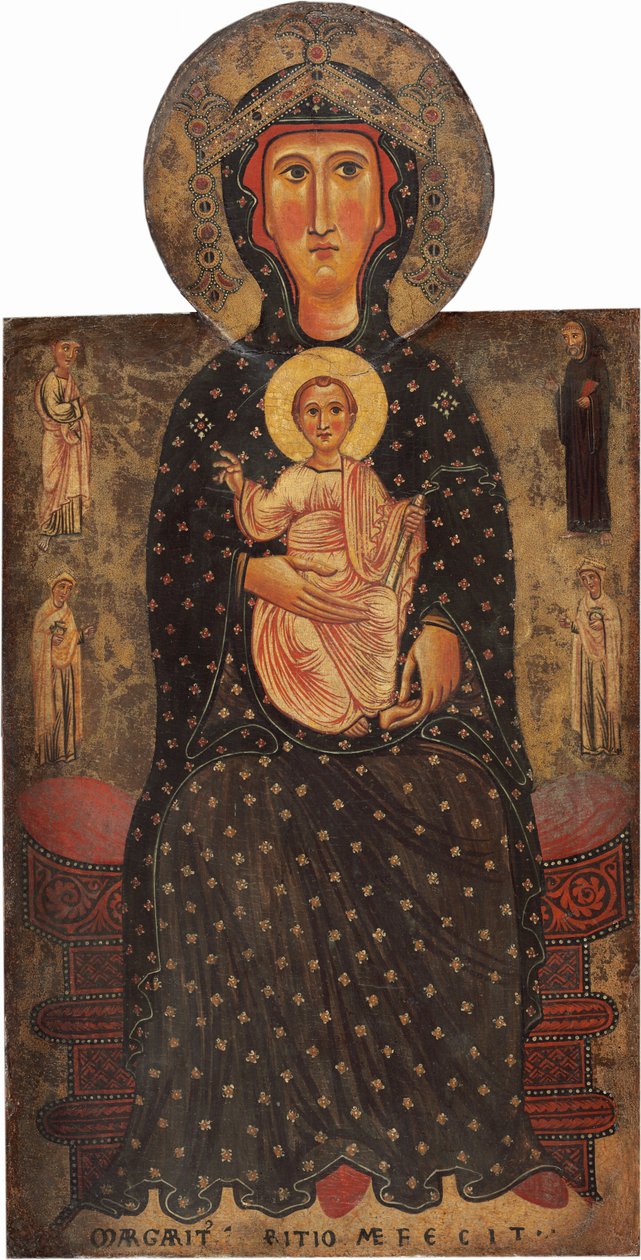 Madonna och barn tronade med fyra heliga av Margaritone d