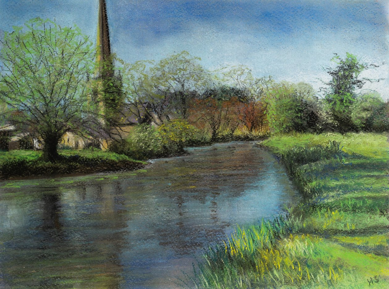 Burford Church, Cotswolds, 2020 (pastell) av Margo Starkey