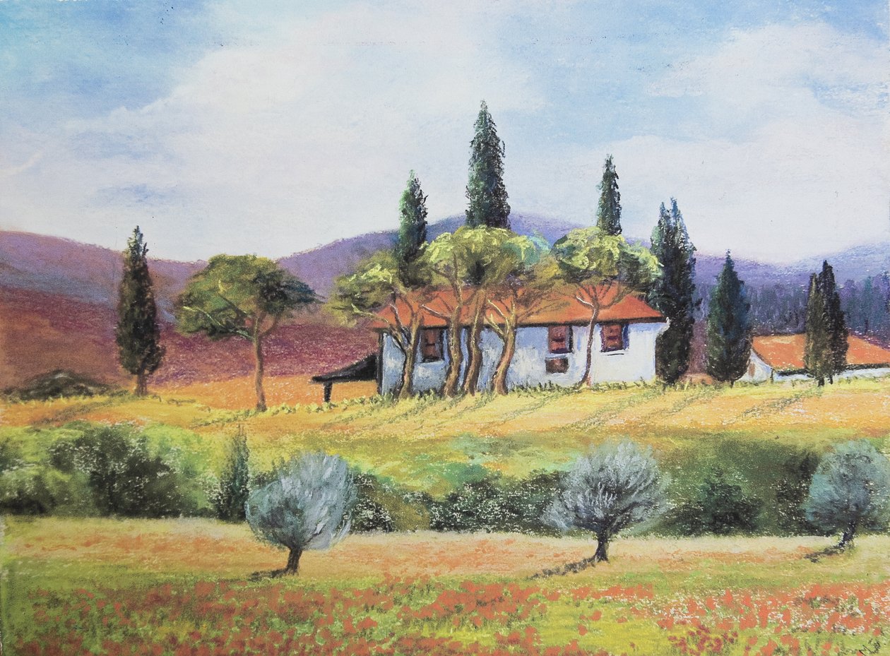 Fransk jordbruksmark, 2020 (pastell) av Margo Starkey