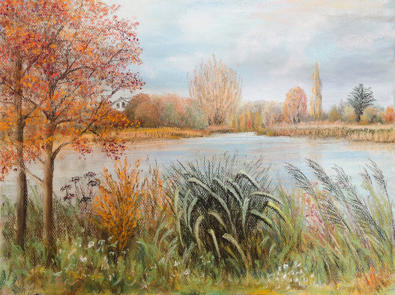 Themsen nära Windsor, 2022 (pastell) av Margo Starkey