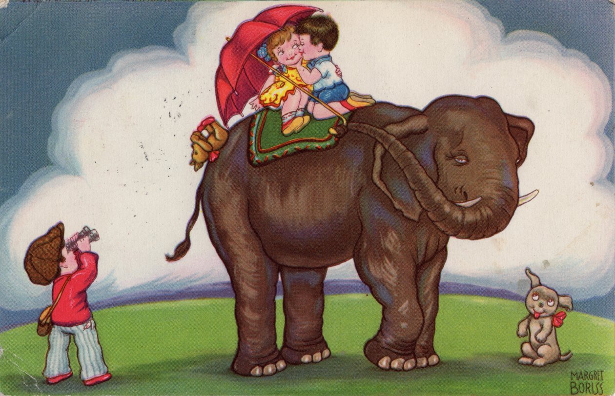 Barn som rider på en elefant, 1932. av Margret Boriss