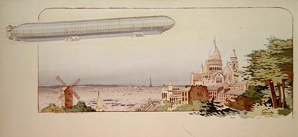 The Spiess Zodiac Airship, utgiven av Mabileau, Paris av Marguerite (fl.1909 14) Montaut
