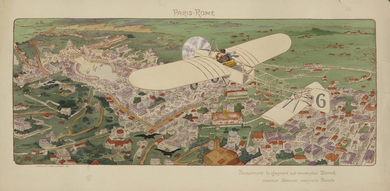 Beaumonts Bleriot-monoplan anländer till Rom och vinner flygkapplöpningen Paris-Rom av Marguerite (fl.1909 14) Montaut