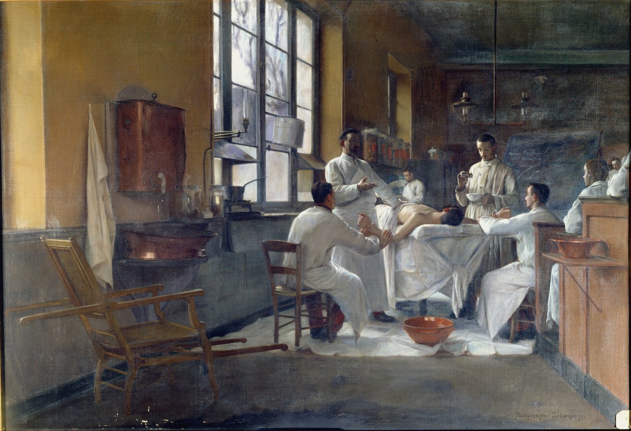 Professor Edmond Delorme (1847-1929) demonstrerade lungdekortikation för studenter vid Val de Grace 1894 av Marguerite Anne Rose Delorme