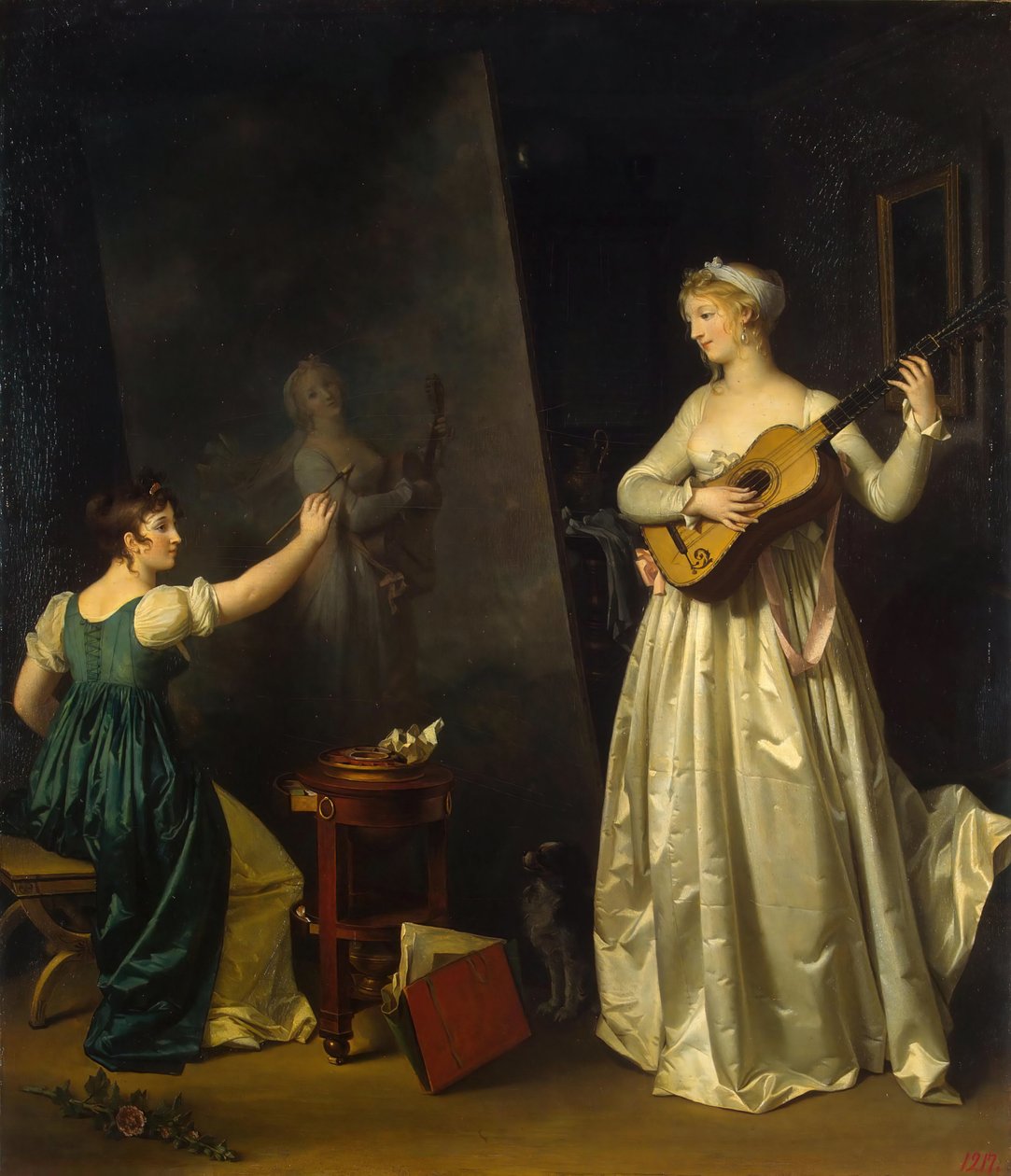 Konstnär som målar ett porträtt av en musiker, 1790-talet. av Marguerite Gerard
