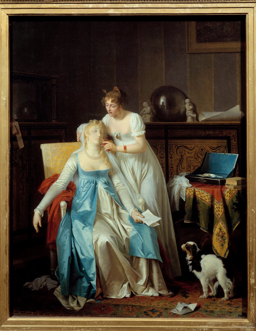 Dåliga nyheter En tjej klädd i Premier Empire-mode svimmar när hon läser ett brev som tillkännager olycka. Målning av Marguerite Gerard (1761-1837) 1804 Sön. 0,63x0,5 m av Marguerite Gerard