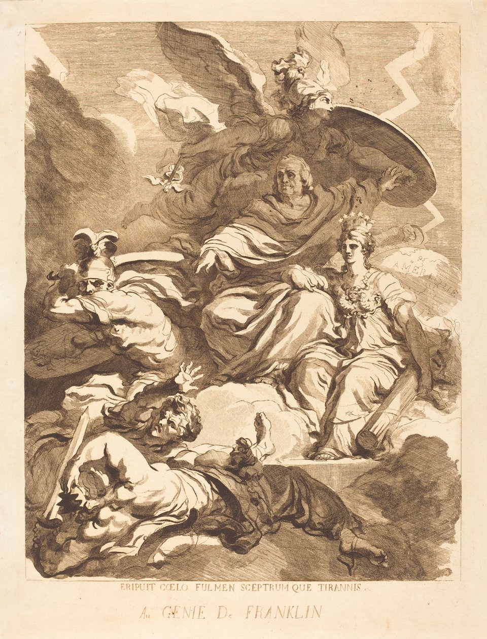 Franklins geni av Marguerite Gérard after Jean Honoré Fragonard