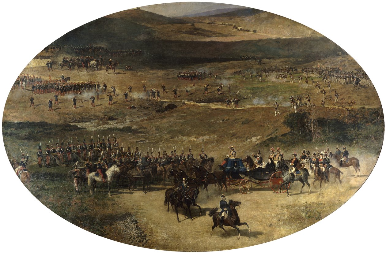 Drottning Maria Christina granskar trupperna, 1866-1867 av Marià Fortuny