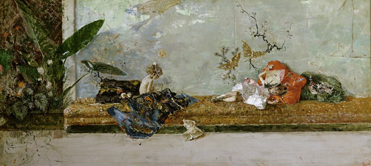 Konstnärernas barn, María Luisa och Mariano, på den japanska salongen, 1874 av Marià Fortuny