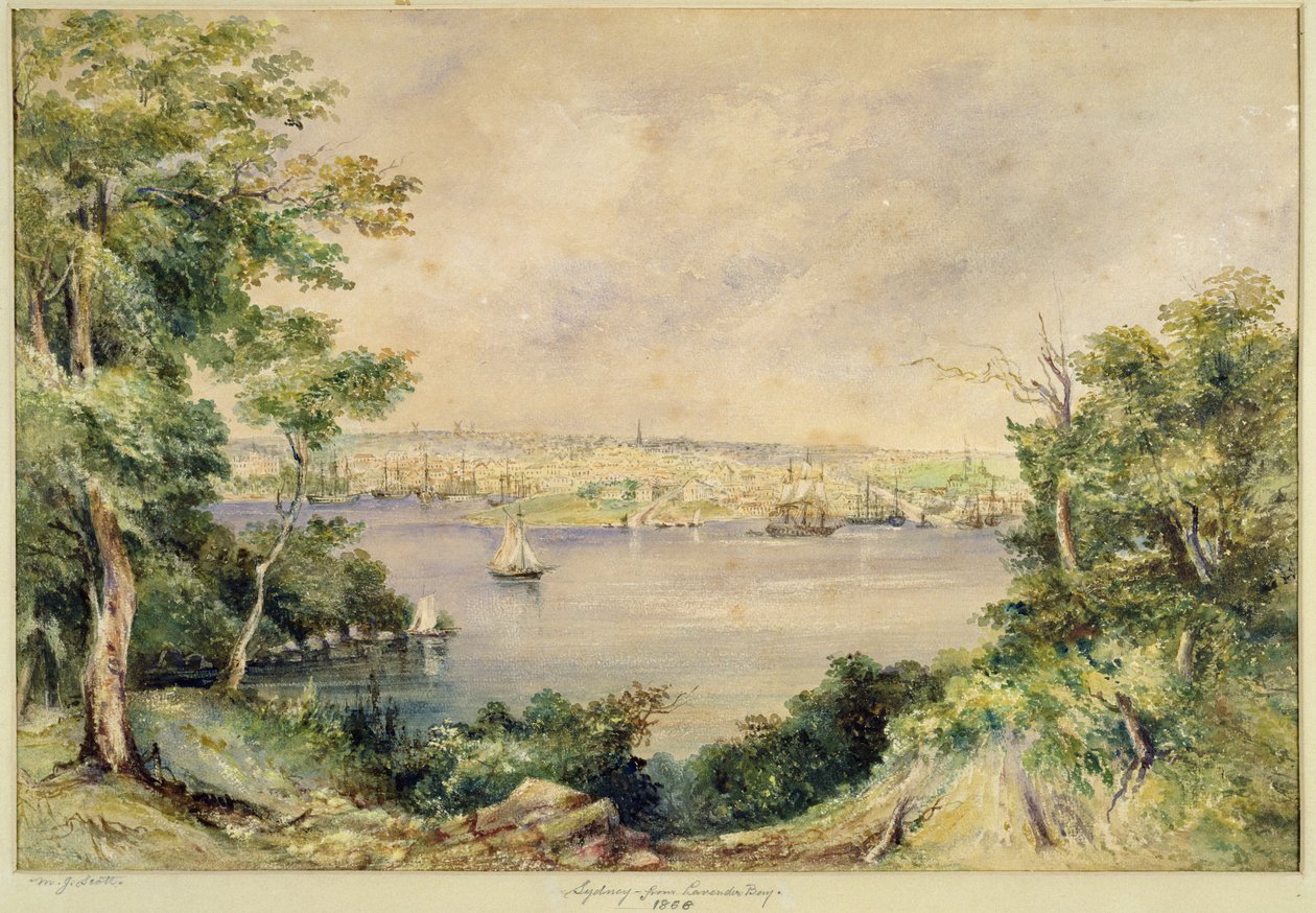 Sydney från Lavender Bay, 1868 (wc) av Maria Jane Scott