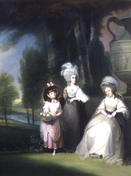 Ett gruppporträtt av familjen Lindsey i ett klassiskt landskap av Maria Spilsbury