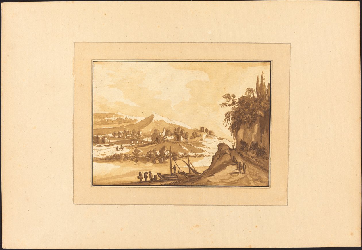 Landskap med fiskebåtar av Maria Catharina Prestel after Franz Edmund Weirotter