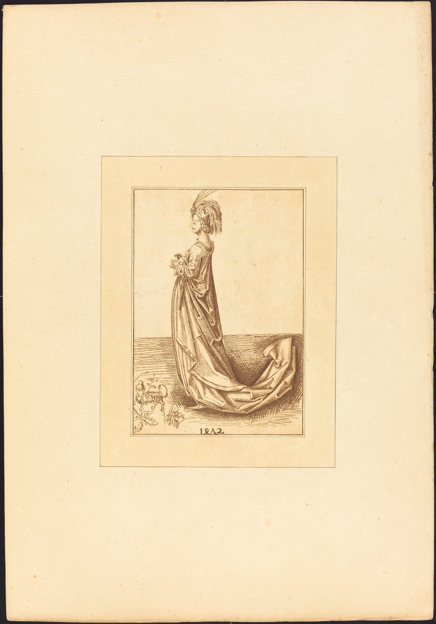 En dam i en lång klänning av Maria Catharina Prestel after Martin Schongauer