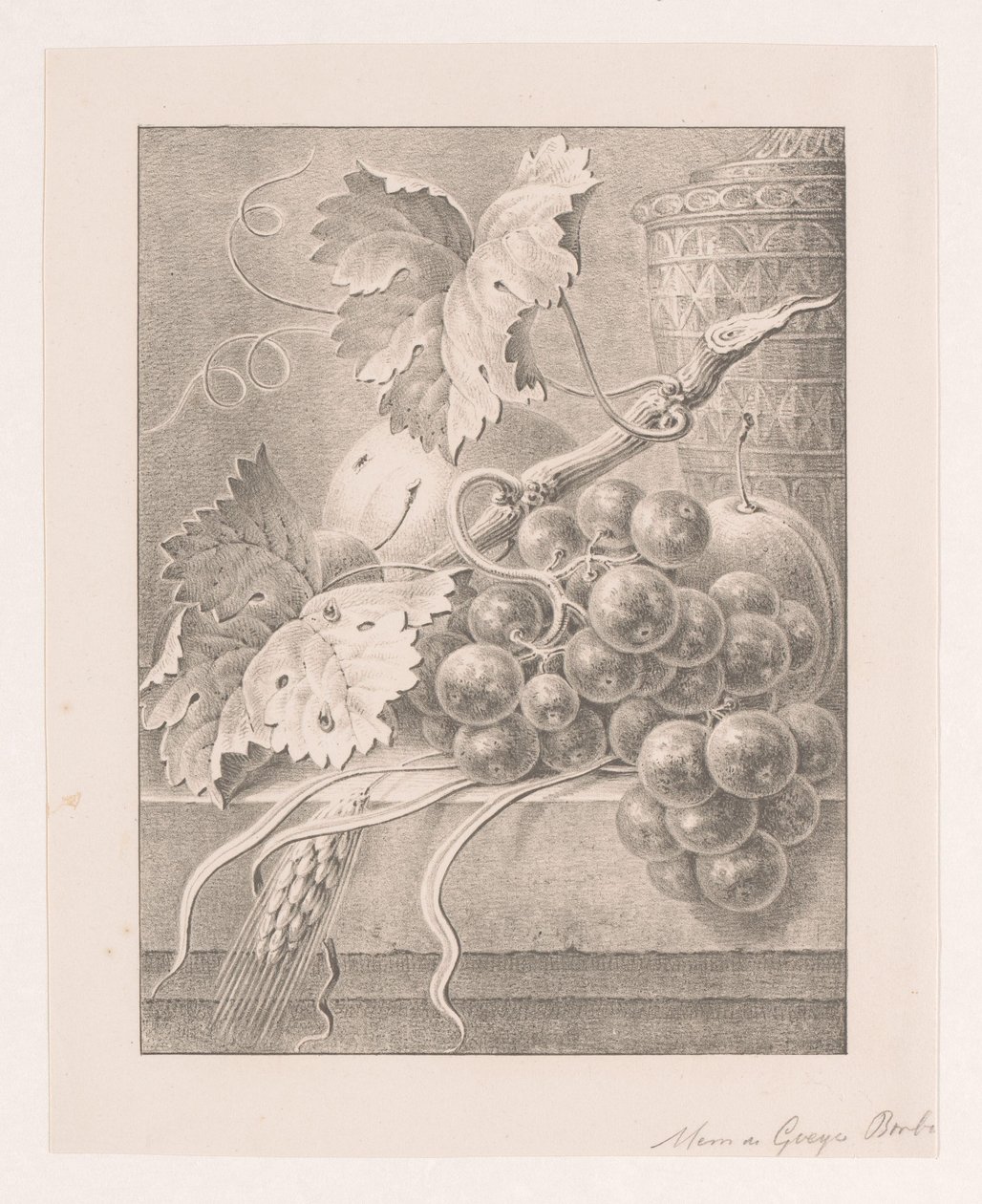 Stilleben med frukter och dekorerad kruka av Maria Geertruida de Goeje Barbiers (attributed to)