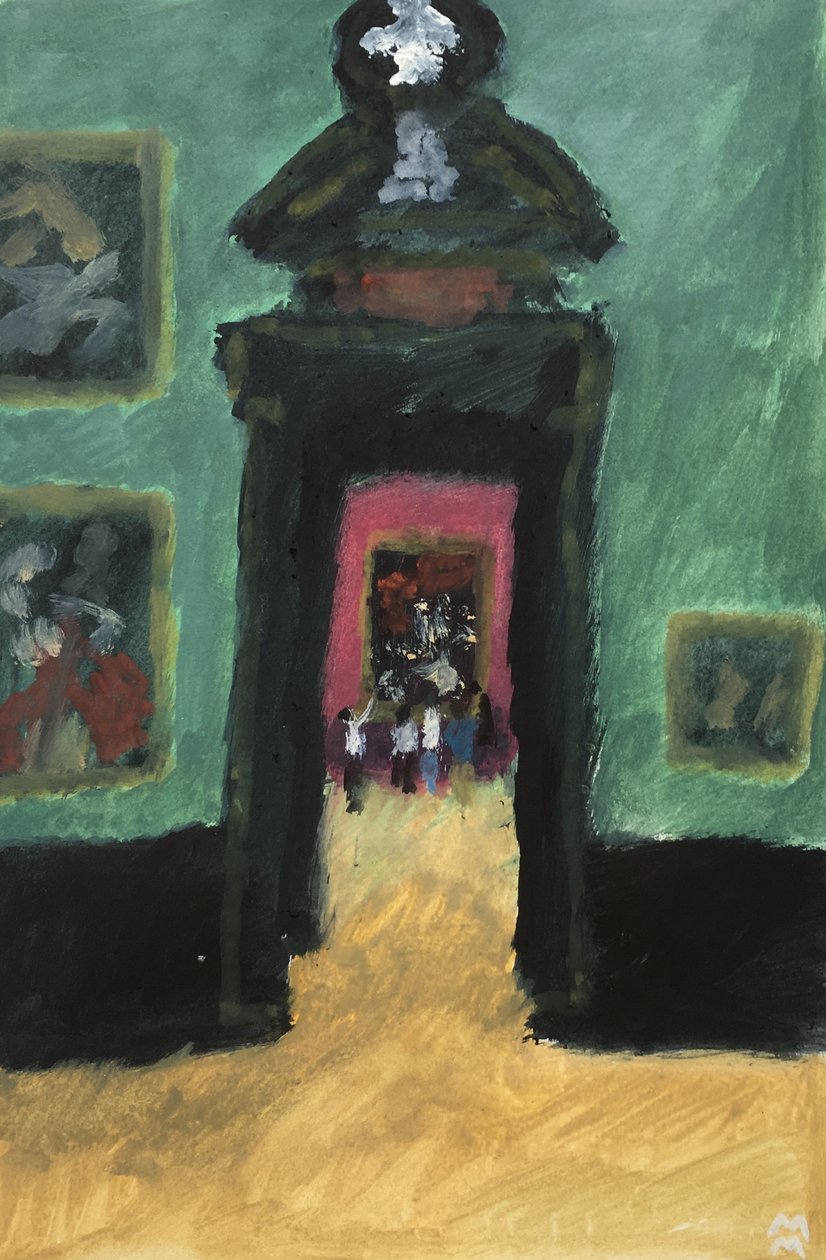 Gröna rummet på Wienermuseet, 2019 (olja på papper) av Maria Magenta