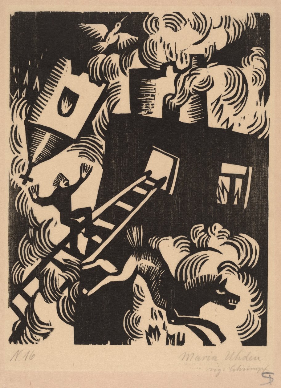 Brinnande hus, 1918. av Maria Uhden