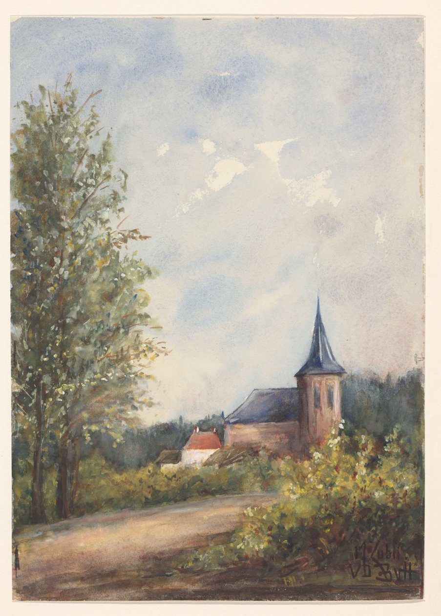 Landskap med kyrka av Maria Zubli van den Berch van Heemstede (signed by artist)