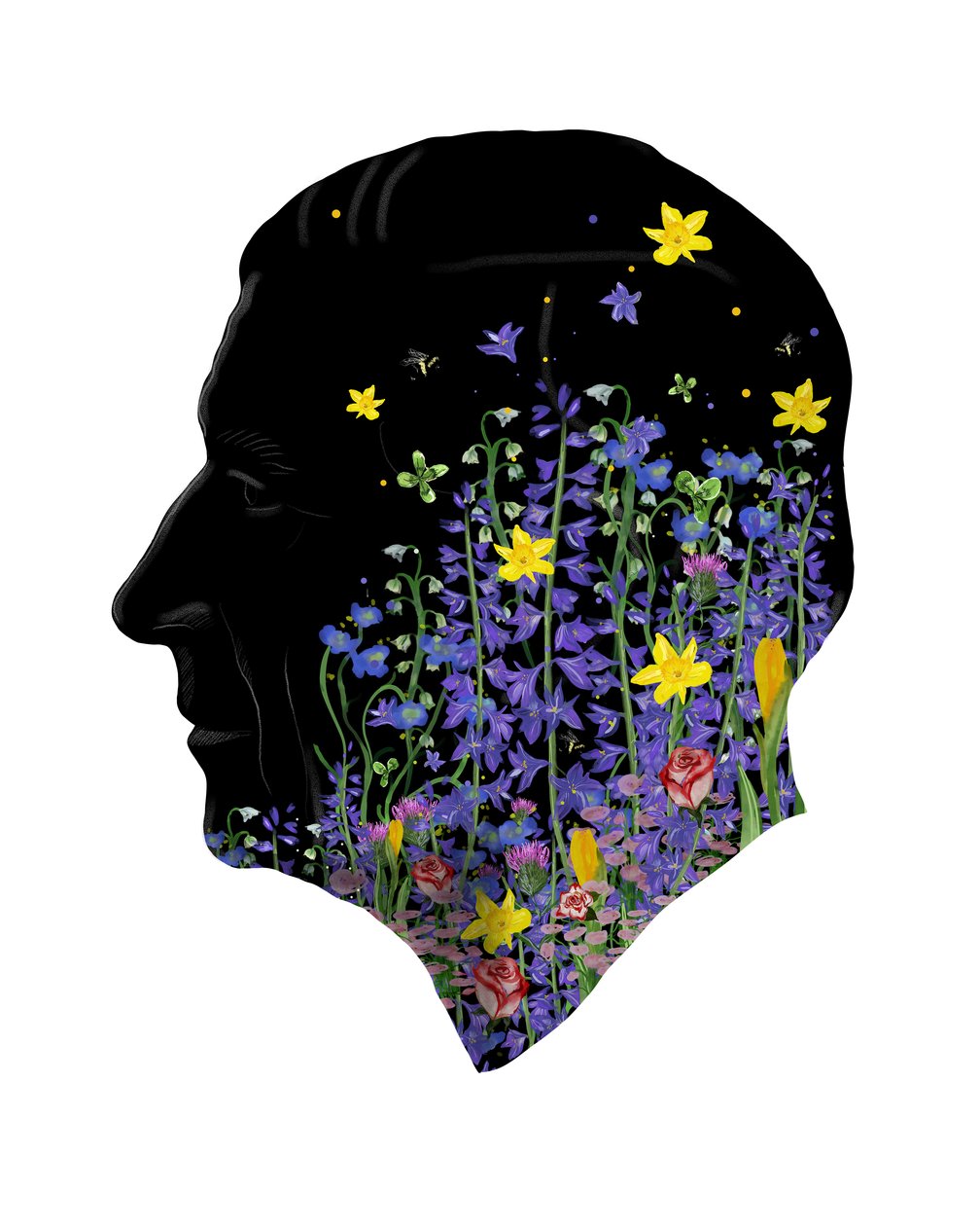 Kung Karl III, blomsterporträtt från kröningen, 2023 (akvarell, digital) av Marianna Kulukundis