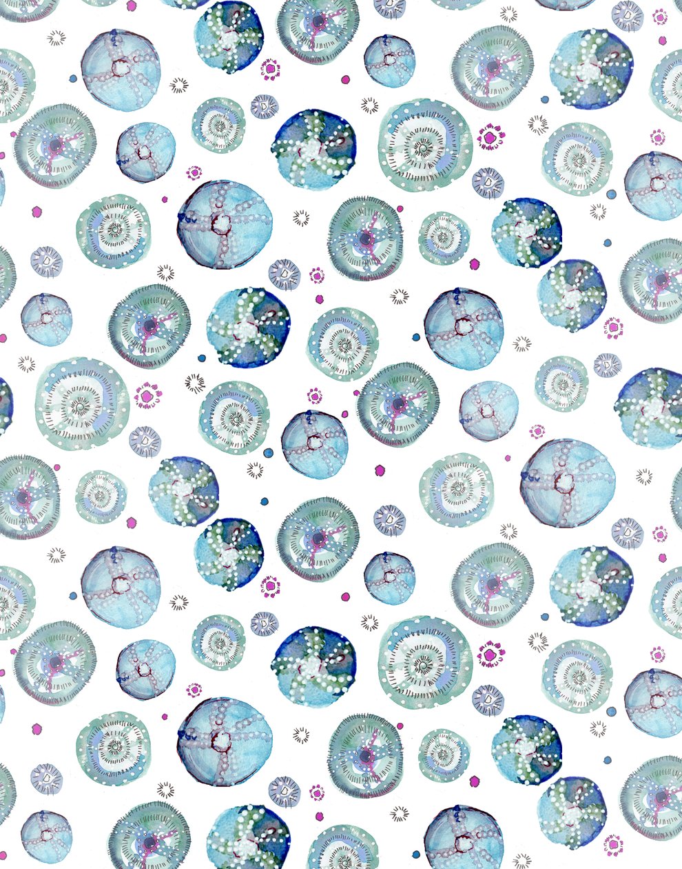 Sea Urchin Blue, 2020 (akvarell på papper) av Marianna Kulukundis