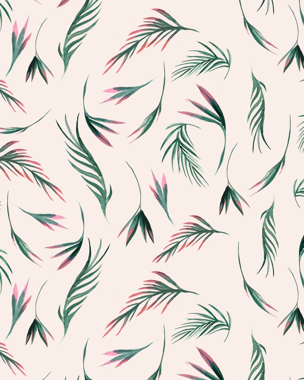 Tropiska blad i rosa, 2020 (akvarell) av Marianna Kulukundis