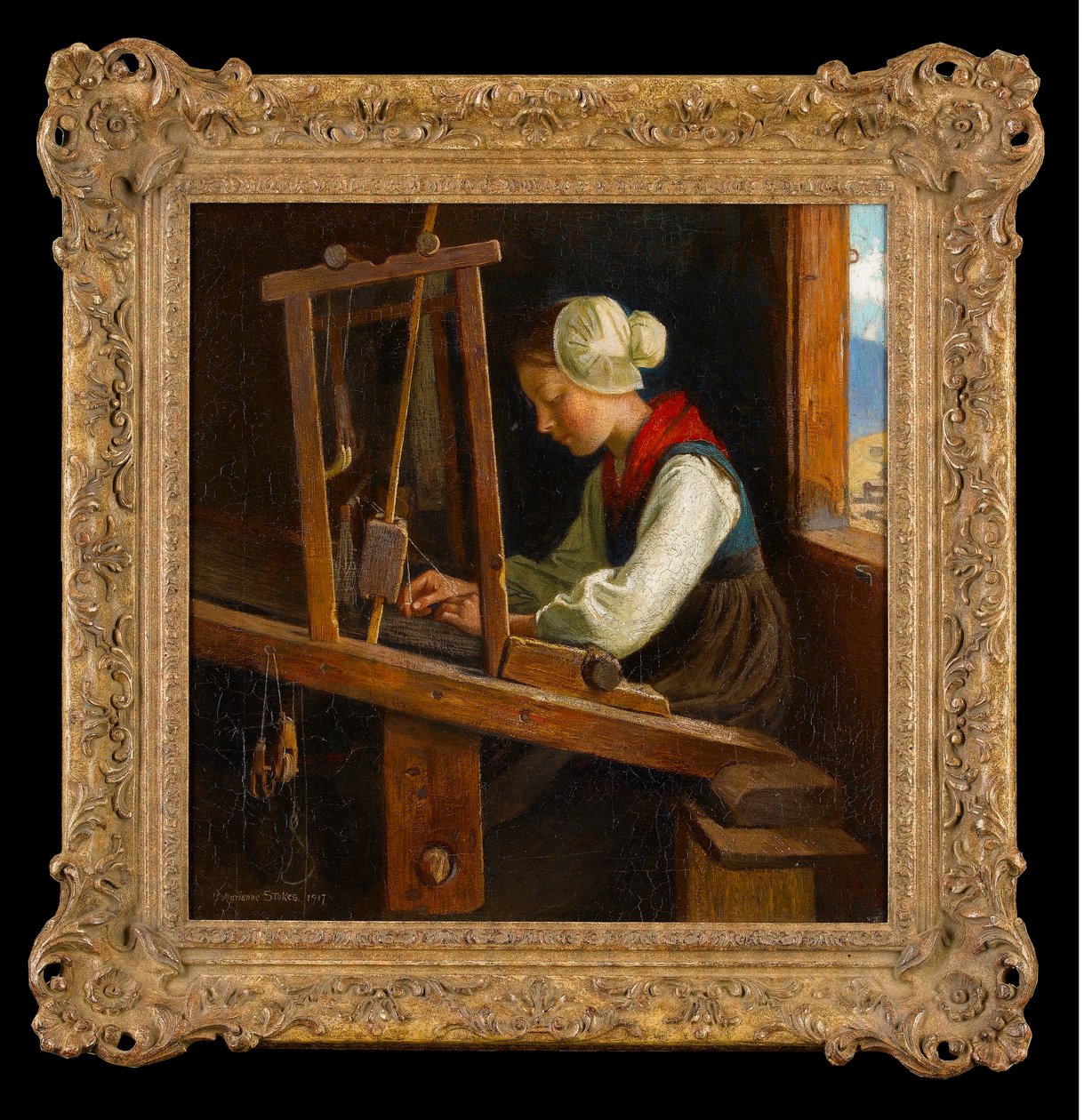 The Weaver: A Cottage Loom in the Austrian Alps, 1917 av Marianne Stokes
