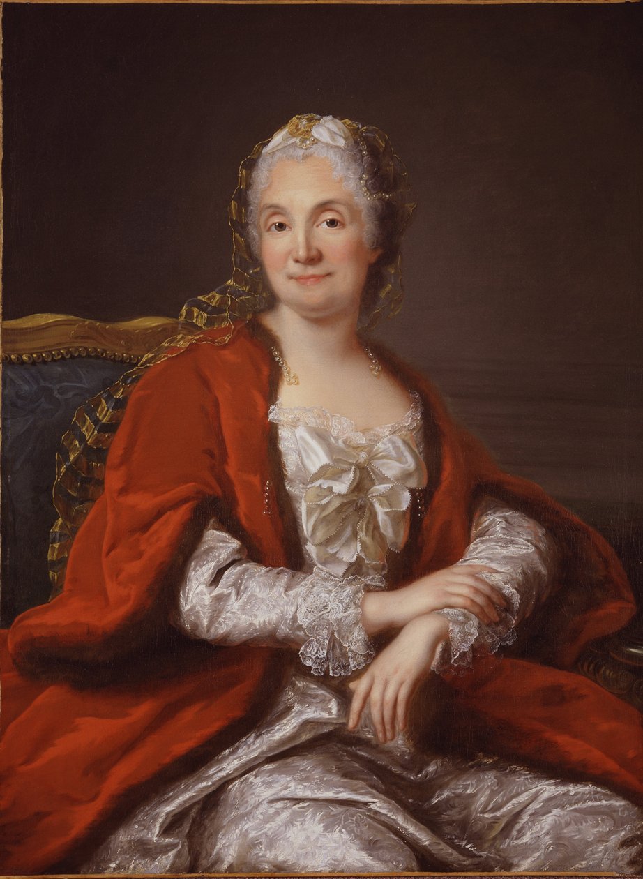 Marie Therese Rodet Geoffrin, saloniere francaise - Porträtt av Madame Geoffrin (1699-1777), av Loir, Marianne (1715-1769). Olja på duk, ca 1760. Privat samling av Marianne Loir
