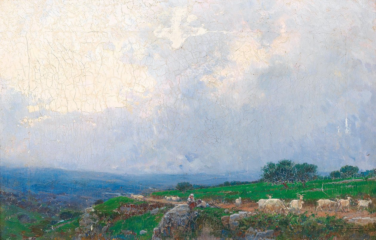 Italian Herders with Goats in an Open Landscape av Mariano Barbasan Lagueruela