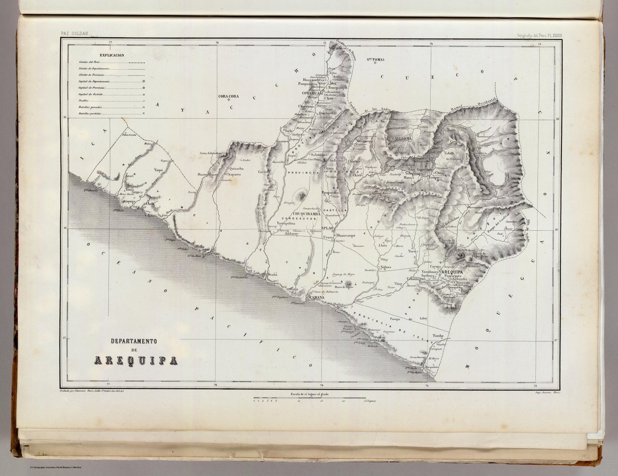 Karta över Arequipa, 1865 av Mariano Felipe Paz Soldan