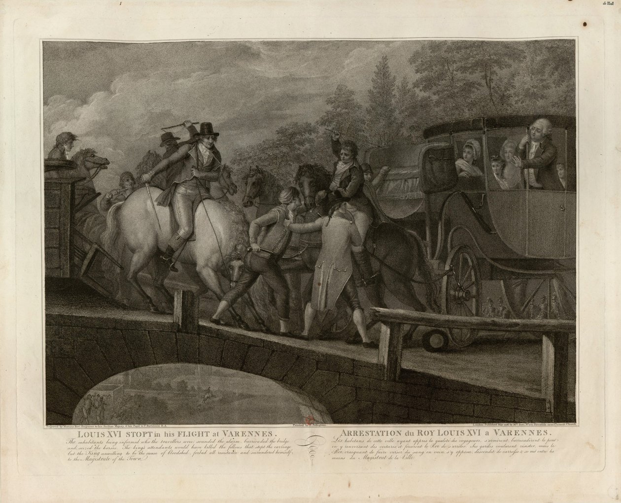 Gripandet av Ludvig XVI och hans familj i Varennes, 22 juni 1791, 1796. av Mariano Bovi