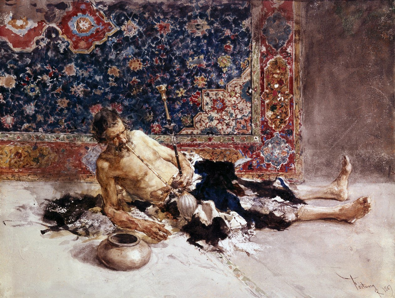 Opiumrökaren. Opium rökare. Målning av Mariano Fortuny y Marsal (1838-1874) av Mariano Fortuny y Marsal
