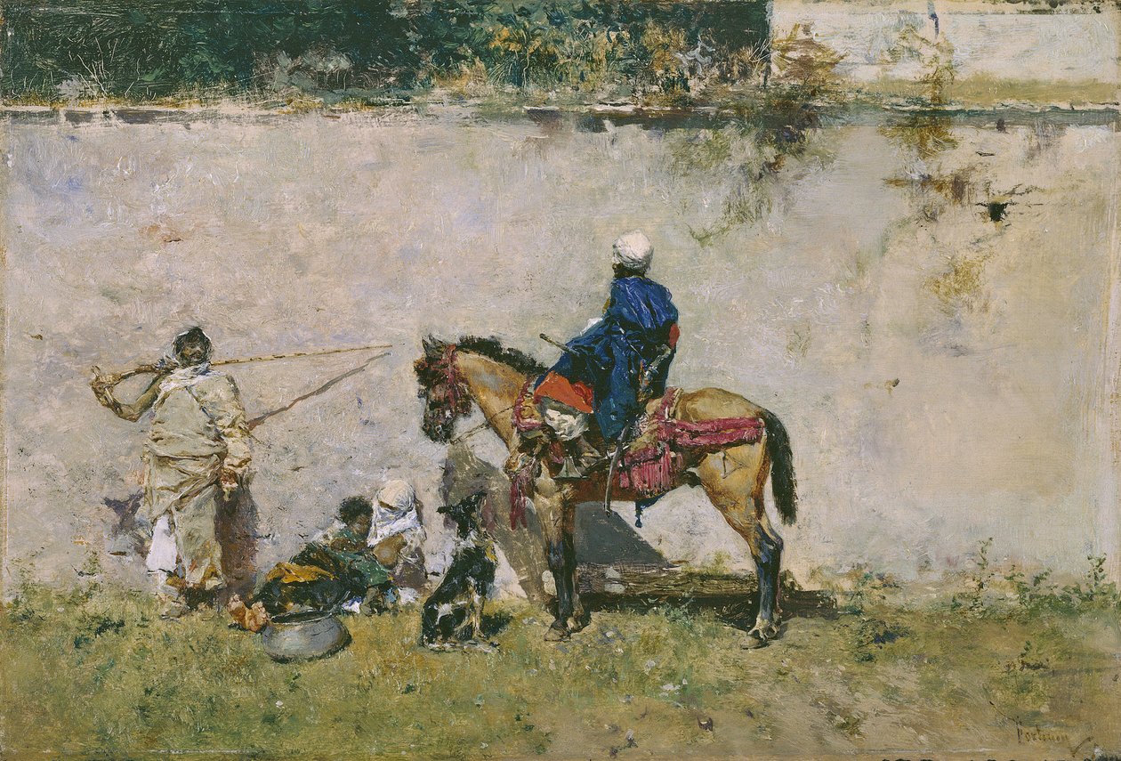 Orientalism: en marockansk familj vid vattnet (Marockanerna) - Målning av Mariano Fortuny (1838-1874) av Mariano Fortuny y Marsal