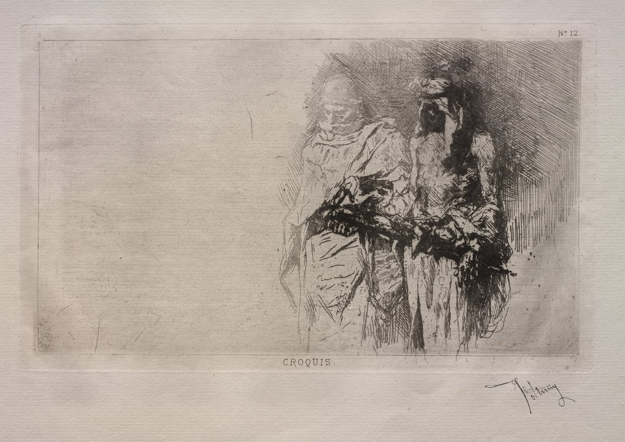 Skiss (två arabiska figurer) av Mariano Fortuny y Marsal