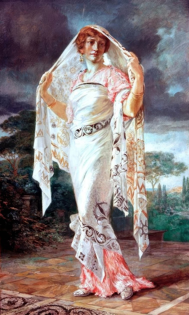 Porträtt av Henriette Fortuny i pompeiansk dräkt av Mariano Fortuny y Madrazo