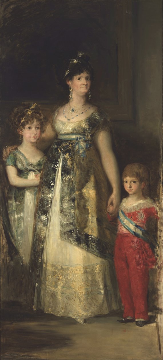 Drottningen av Spanien och prinsarna. Kopia från Goya av Mariano Fortuny y Marsal