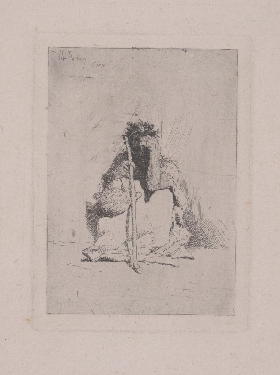 Untitled - Hukande figur med käpp (etsning) av Mariano José María Bernardo Fortuny y Carbó
