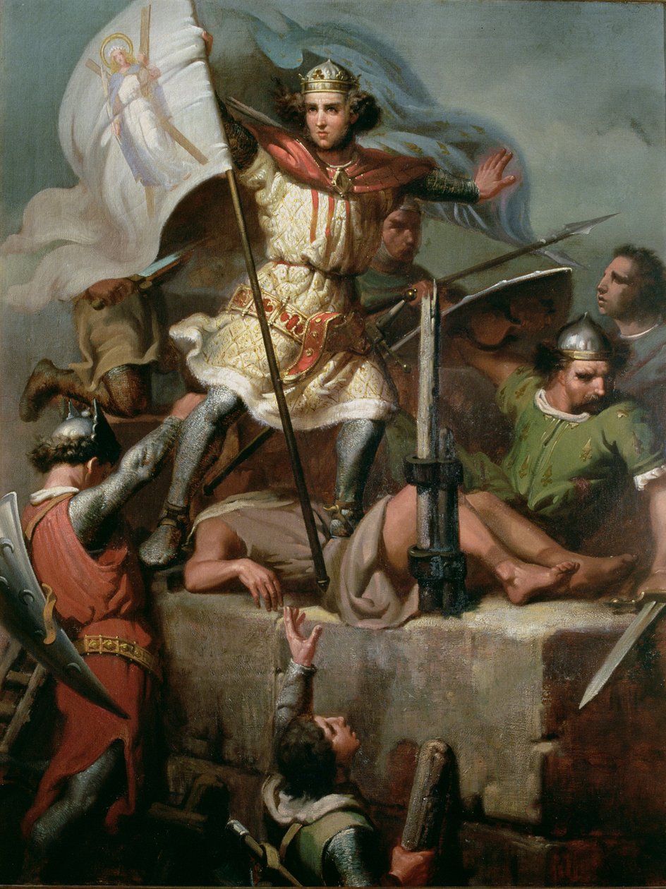 Greve Berenguer III höjer Barcelonas standard på tornet i Foix slott av Mariano José María Bernardo (1838 74) Fortuny y Carbó