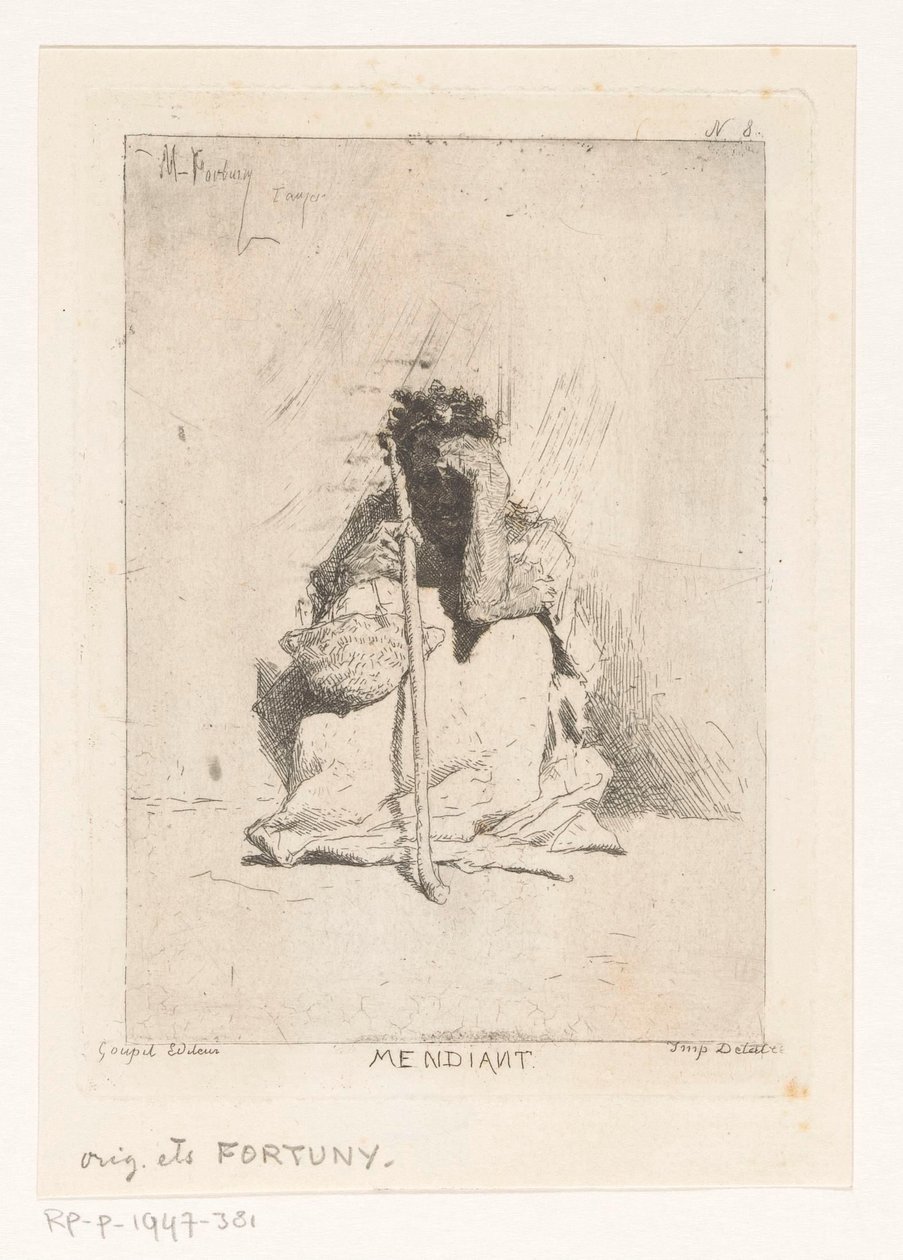 Sittande tiggare med pinne Mendiant (titel på objekt) av Mariano José María Bernardo Fortuny y Carbó