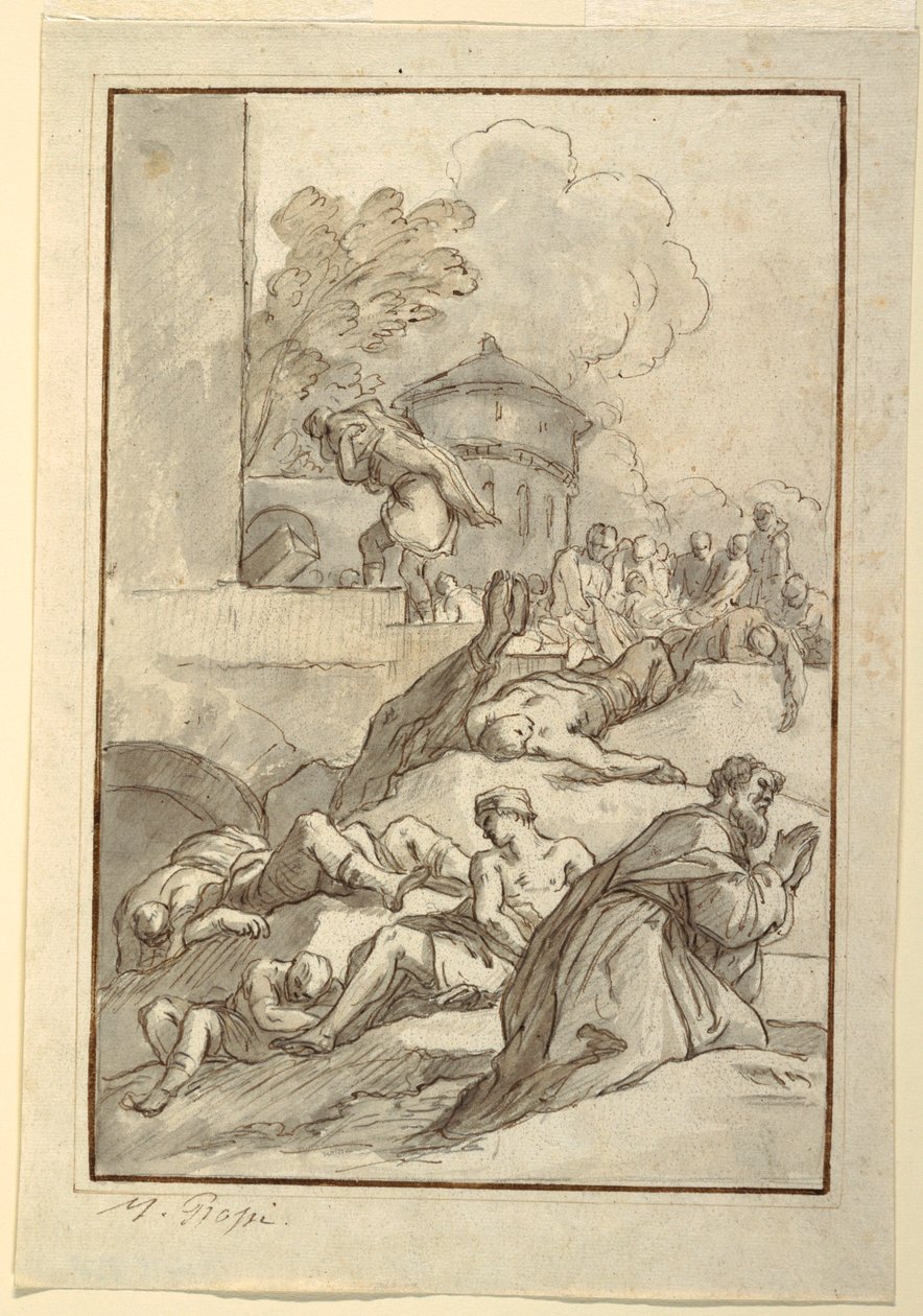 Teckning, Studie av ett helgon under en pest, ca 1790 av Mariano Rossi