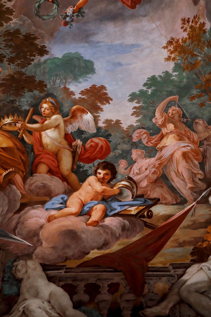 Romulus välkomnas i Olympus av Jupiter. Detalj av "Apotheosis of Romulus" 1775 -1779, fresk av Mariano Rossi