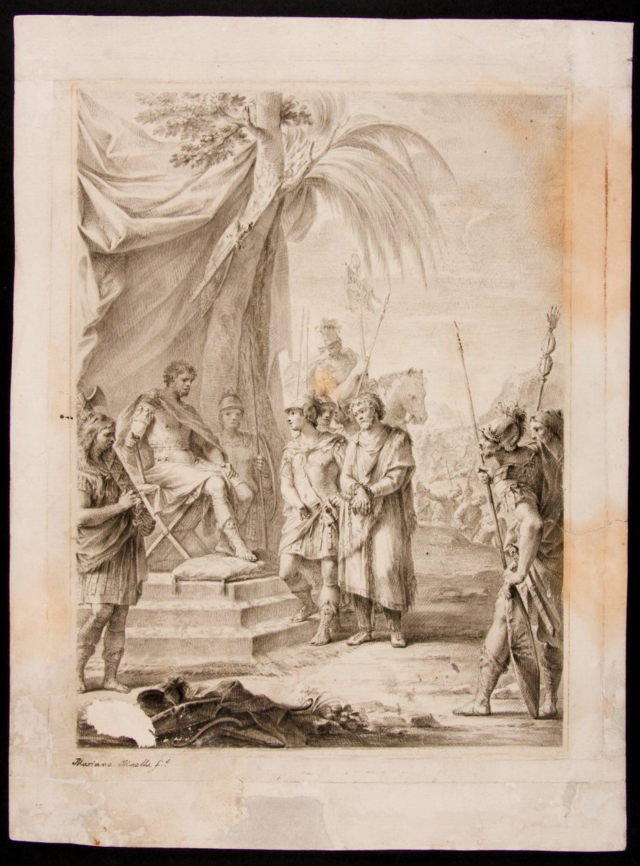 Jugurtha bunden och överlämnad till Silanus, som tar honom till Marius av Mariano Salvador Maella