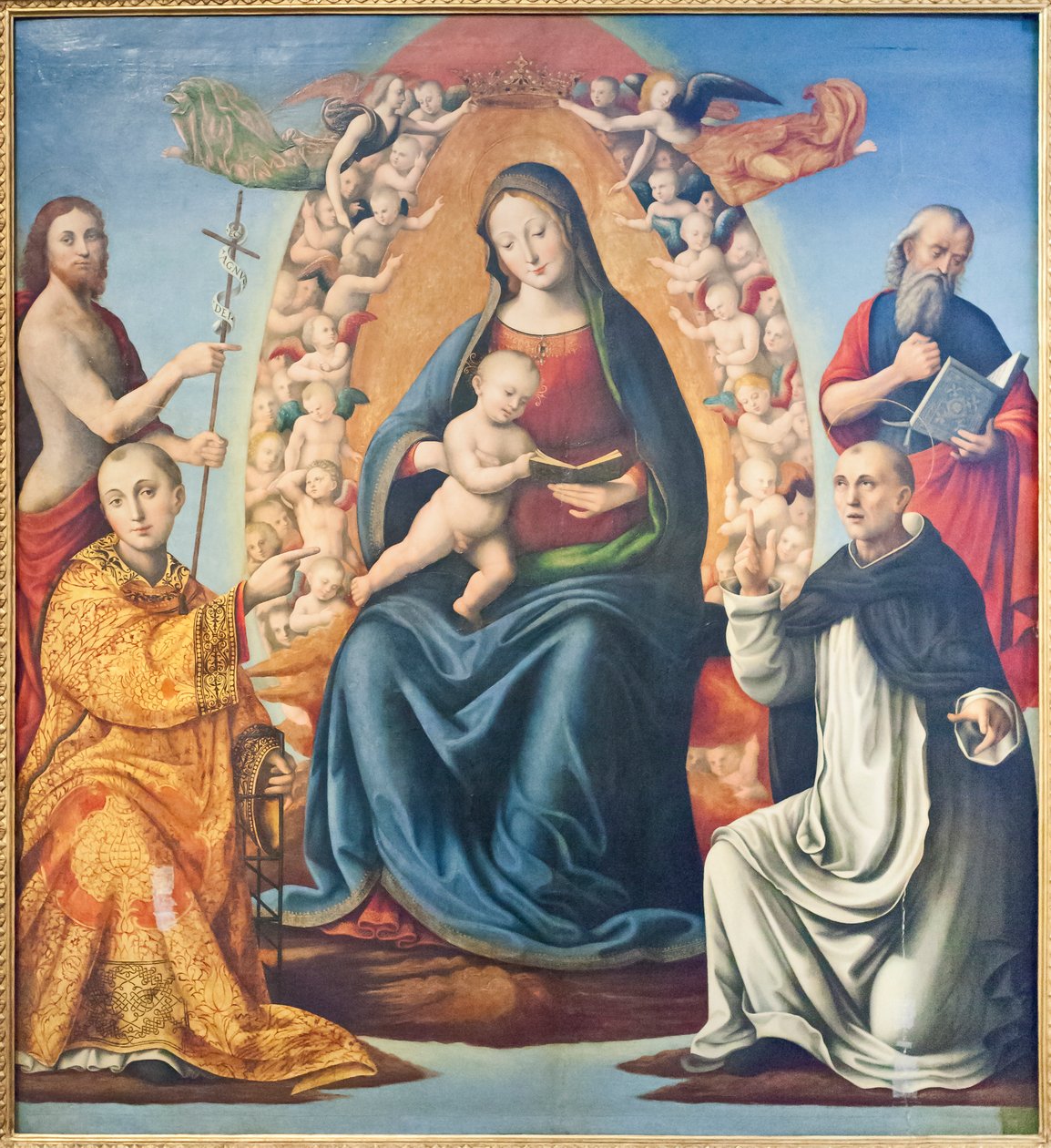 Madonna med barn och helgon (olja på pannå) av Mariano di (c.1470 c.1530) Ser Austerio
