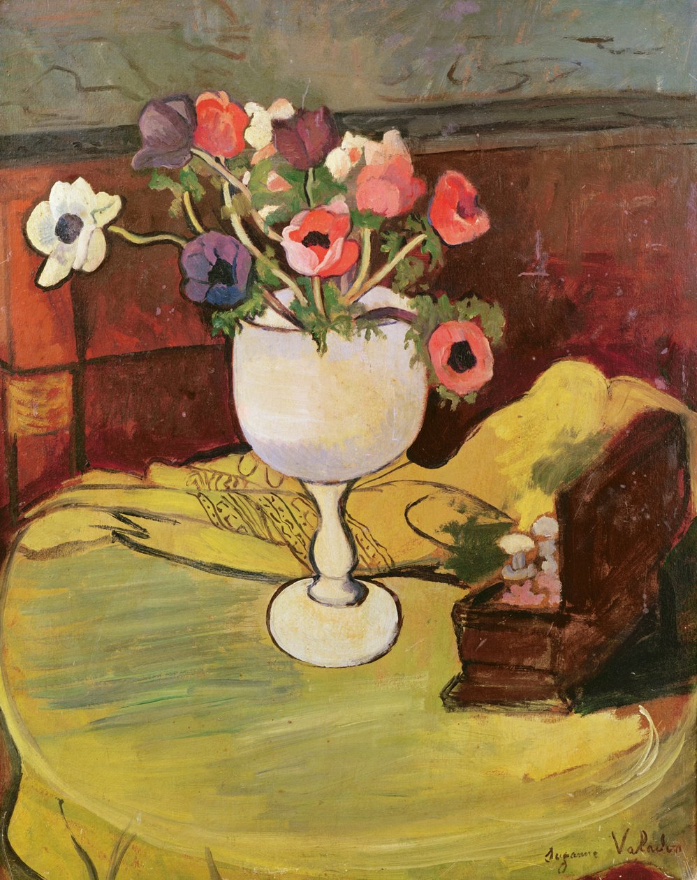 Vas med blommor, anemoner i ett vitt glas av Marie Clementine (Suzanne) Valadon