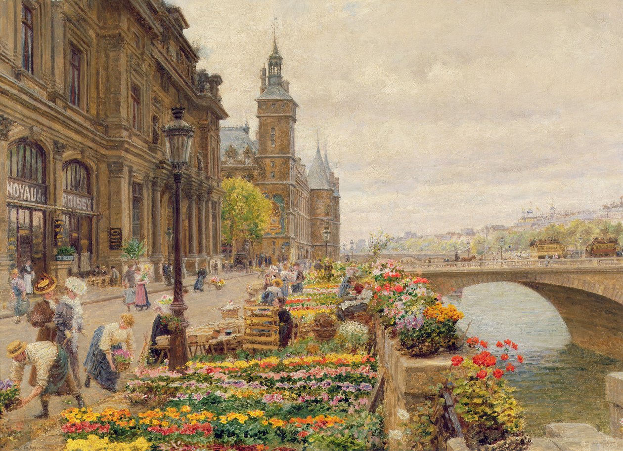 Den parisiska blomstermarknaden av Marie Francois Firmin Girard