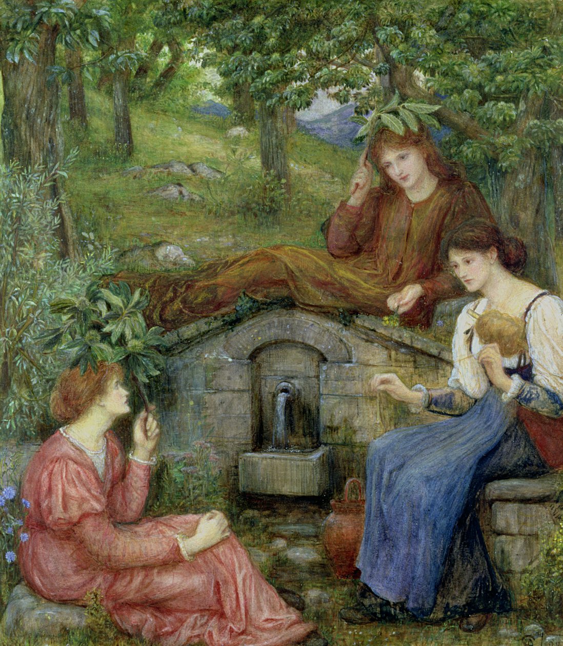 Vid en klar brunn med ett litet fält, 1883 (wc und gouache på papper) av Marie Spartali Stillman