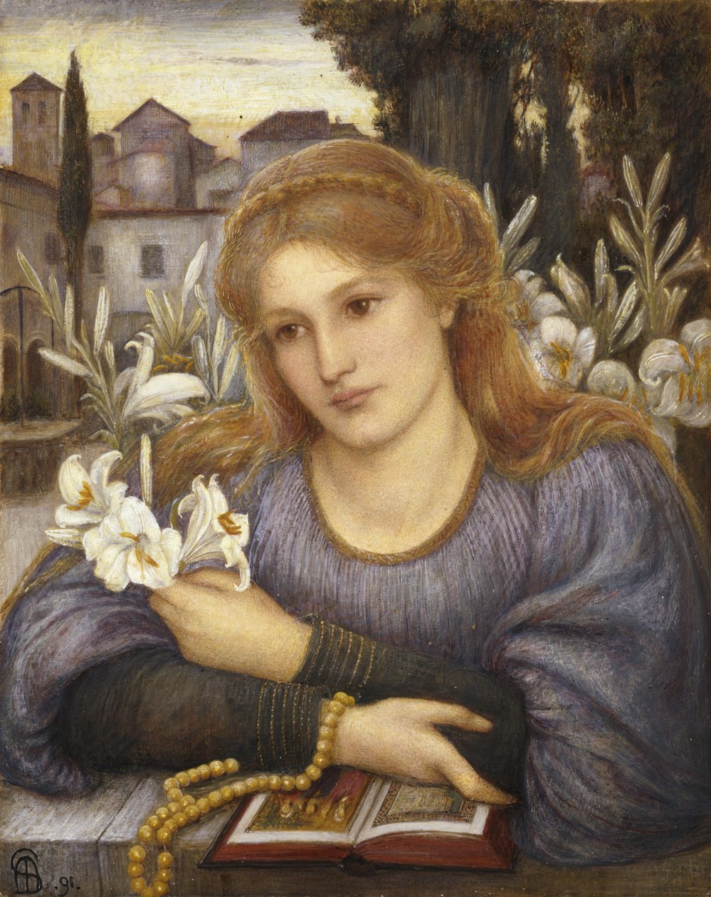 Cloister Lilies, 1891 (akvarell på papper) av Marie Spartali Stillman