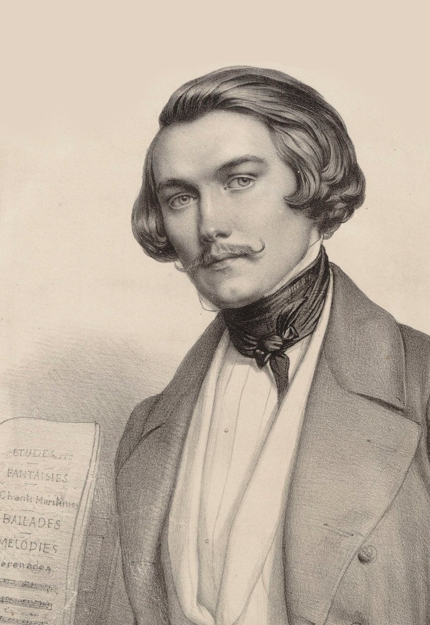 Porträtt av pianisten och kompositören Alfred Quidant 1815-1893, ca. 1840. av Marie Alexandre Menut Alophe