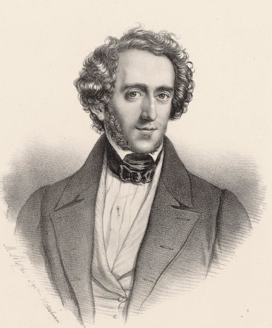 Porträtt av pianisten och kompositören Felix Mendelssohn Bartholdy 1809-1847. av Marie Alexandre Menut Alophe