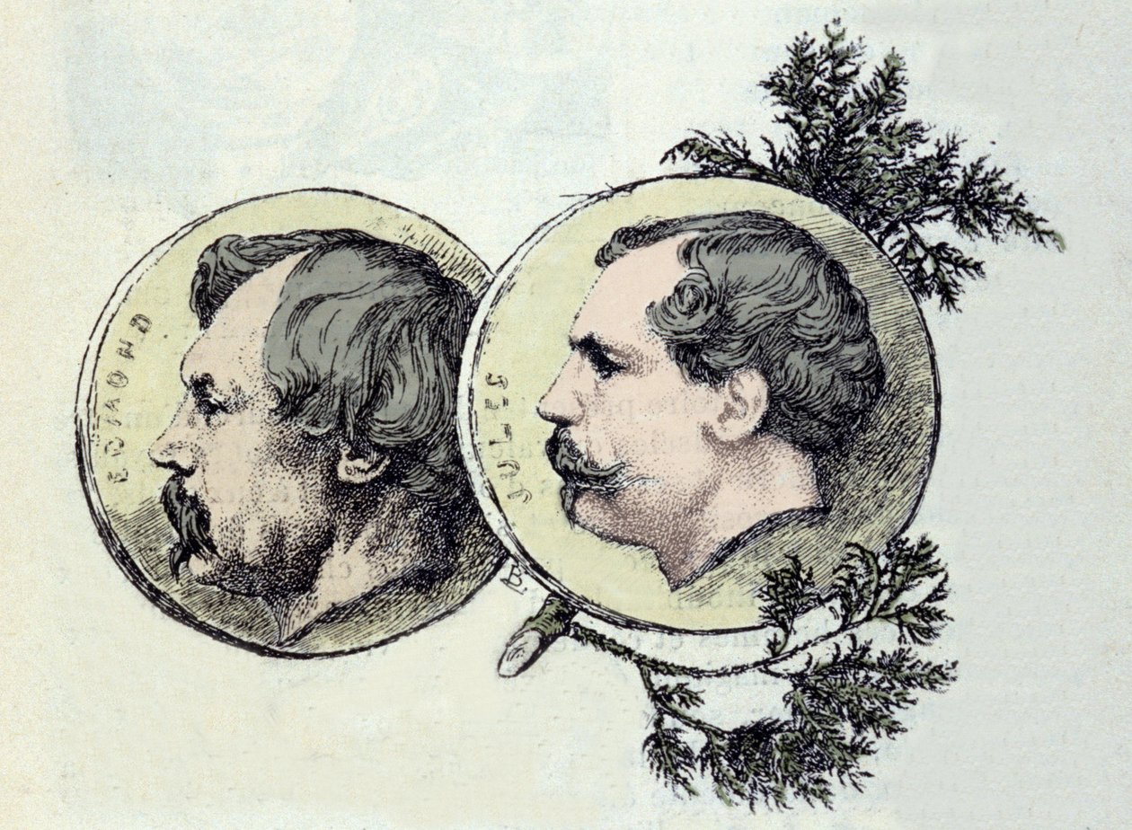 Porträtt av bröderna Edmond Goncourt (1822-1896) och Jules Goncourt (1830-1870). Etsning av Marie Bacquemond (1841-1916) av Marie Bracquemond