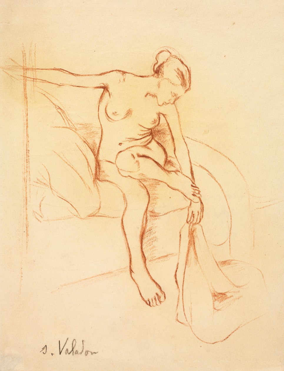 Naken kvinna sittande på en säng, första tredje 1900-talet. av Marie Clementine (Suzanne) Valadon